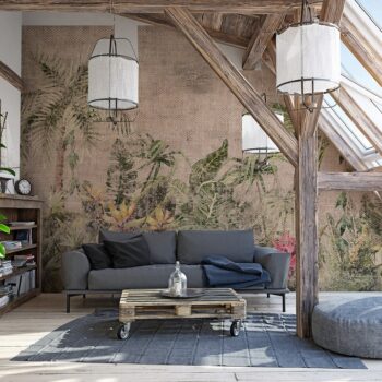 modern attic living room interior design. 3d illustration concept
